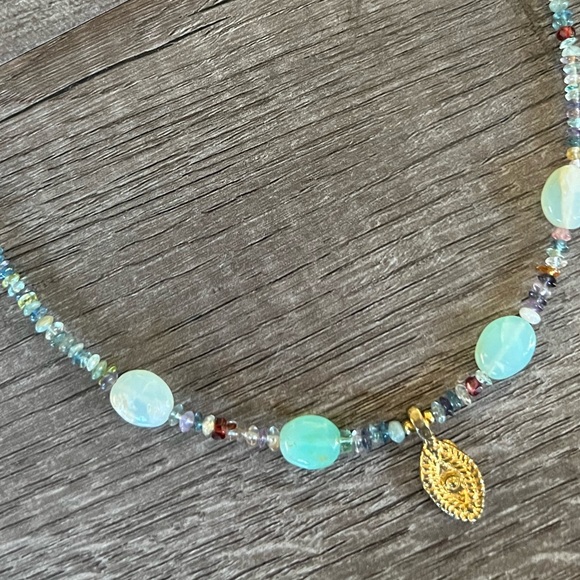 Handmade mixed gemstone evil eye necklace - Picture 6 of 10